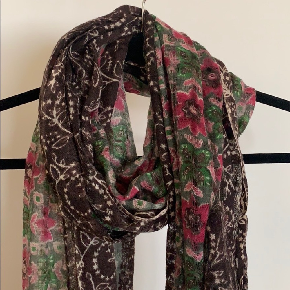 Gauzy wool floral scarf